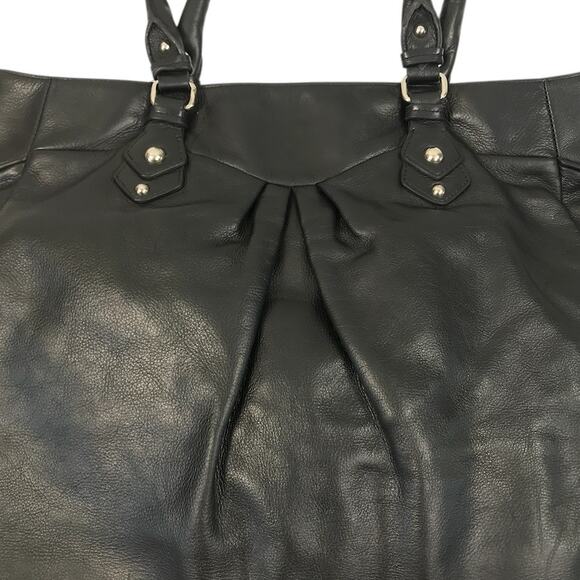 PERLINA NEW YORK Leather Tote Shoulder Bag Black Office Business Everyday Travel - Picture 4 of 11